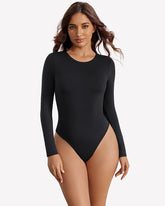 Long Sleeve Bodysuit - Slim Fit Double Lined Thong Bodysuit