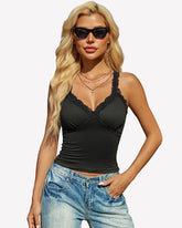 Lace Tank Top Deep Plunge V Neck Tops