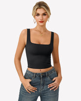 Square Neck Tank Top Double Lined Fitted Soft Crop Tops
