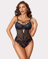 Print Lingerie Floral Lace Bodysuit