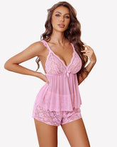 Floral Lace Lingerie Pajama Set