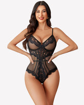 Sheer Lace Bodysuit V Neck Teddy