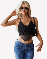 Flowy Cami Halter Tops Going Out Crop Top Mesh Tank Top