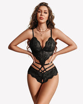 Sheer Lace Bodysuit V Neck Teddy Lingerie One Piece