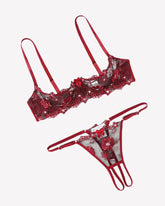 Embroidered Bra and Panty Set 2 Piece Underwire Open Cup Lingerie