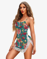 Fruit Wine Glass Lace Side Slit Dress