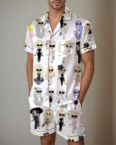 Men Cow Print Satin Pajama Set