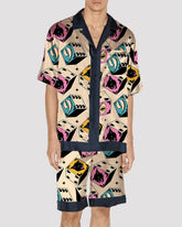 Men Color Dotted Stripes Satin Pajama Set