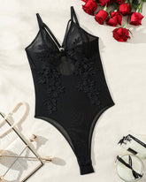 Floral Embroidered Mesh Sheer Bodysuit