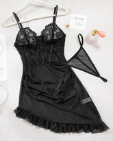 Floral Embroidery Mesh Lingerie Dress With G-string