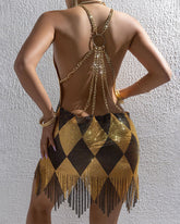 Metallic Patchwork Backless Dress