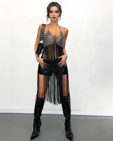 Glitter Rhinestone Mesh Long Tank Tops