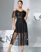 Off-Shoulder Polka-Dot Chiffon Babydoll Dress