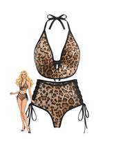 Leopard Sequin Halter Bikini Top & Lace-Up Bottoms Set