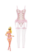 Floral Lace Corset Top & Garter Set with Stockings