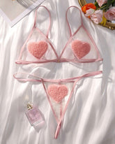 Sheer Heart Appliqué Bra and Thong Set