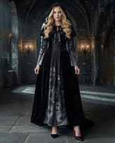 Gothic Witch Long Sleeve Maxi Dress with Cape and Tie Belt 3-Piece Set