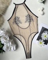 Sheer Mesh Rose Print Bodysuit