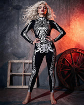 Skeleton Tattoo Print Full Body Catsuit Halloween Costume