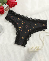 Halloween Print Lace Trim Thong Panty