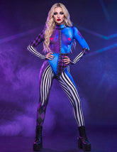 Halloween Skeleton Print Zipper Front Bodysuit Jumpsuit