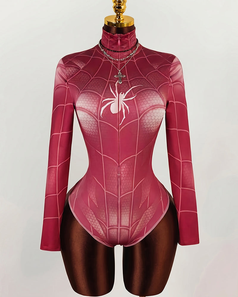Pink Spider Web Bodysuit - Long Sleeve Spider-Costume