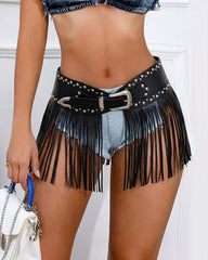 PU Studded Fringe Belt Skirt