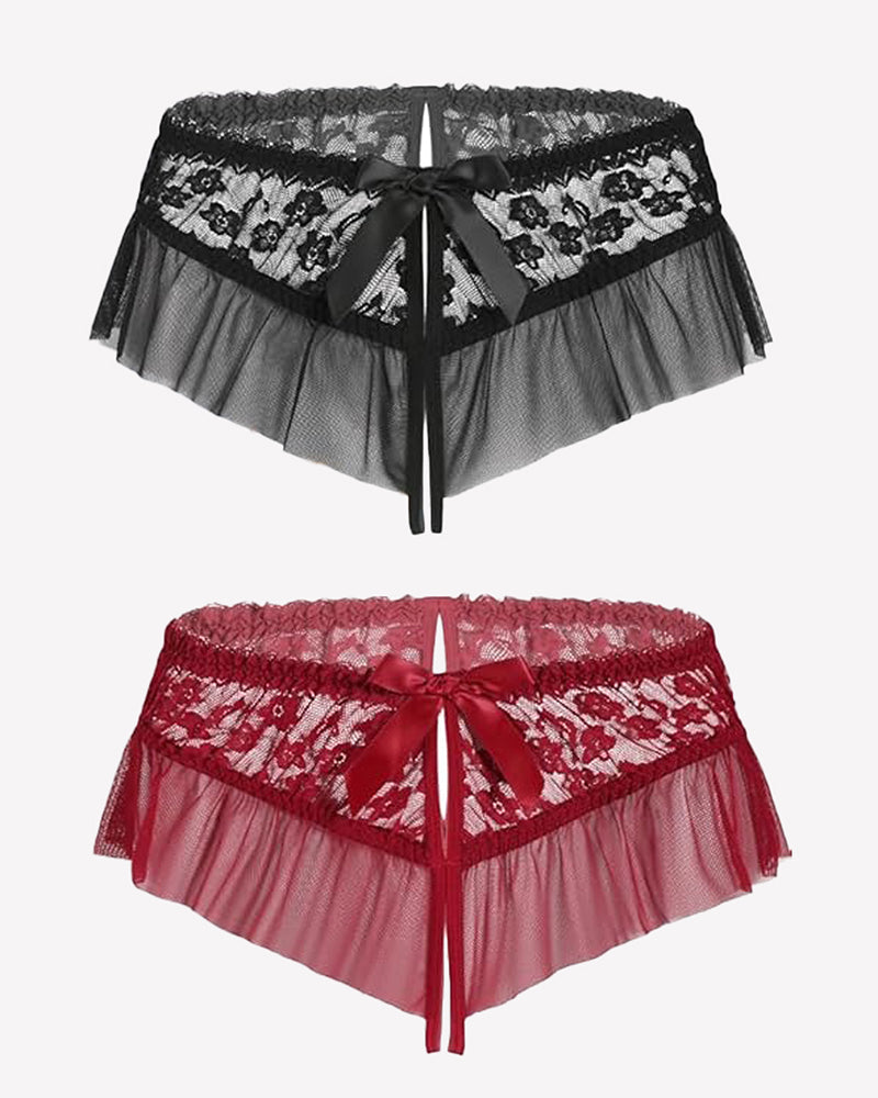 Floral Lace Briefs with Cute Bow