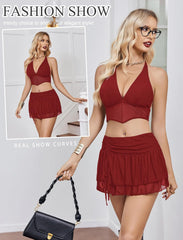 Halter Backless Tank Top Mini Skirt Set