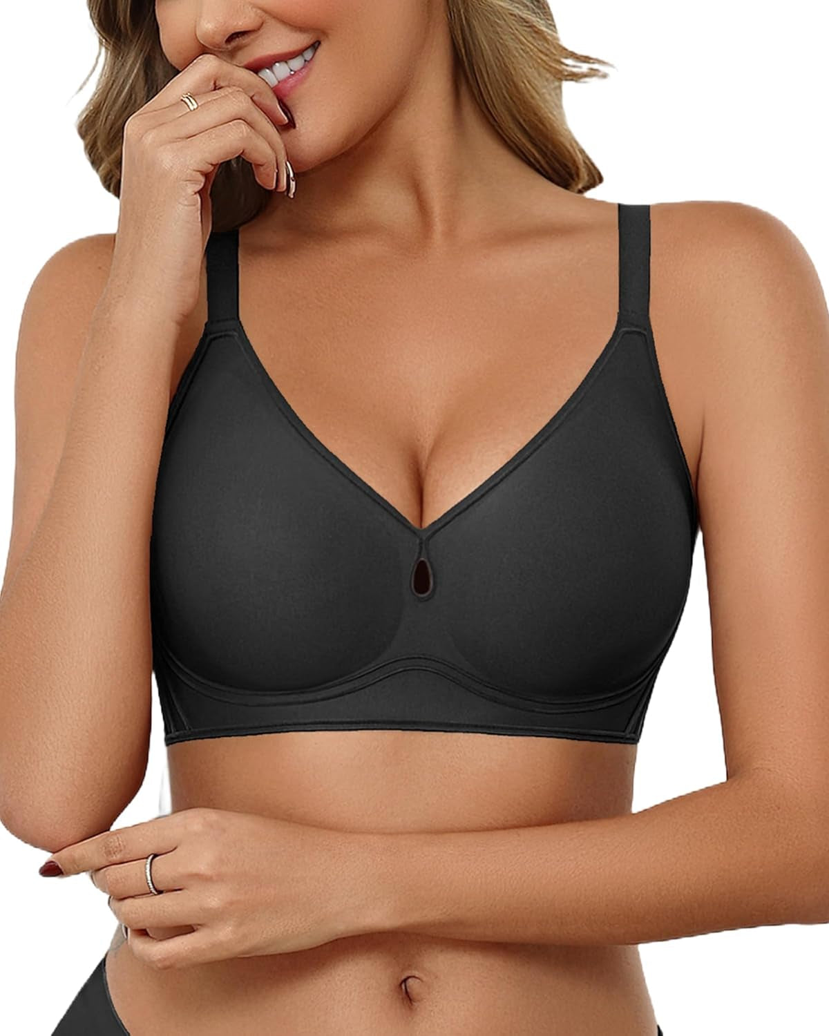 No Underwire Seamless Bralette Cutout Bra with Velvet Trim