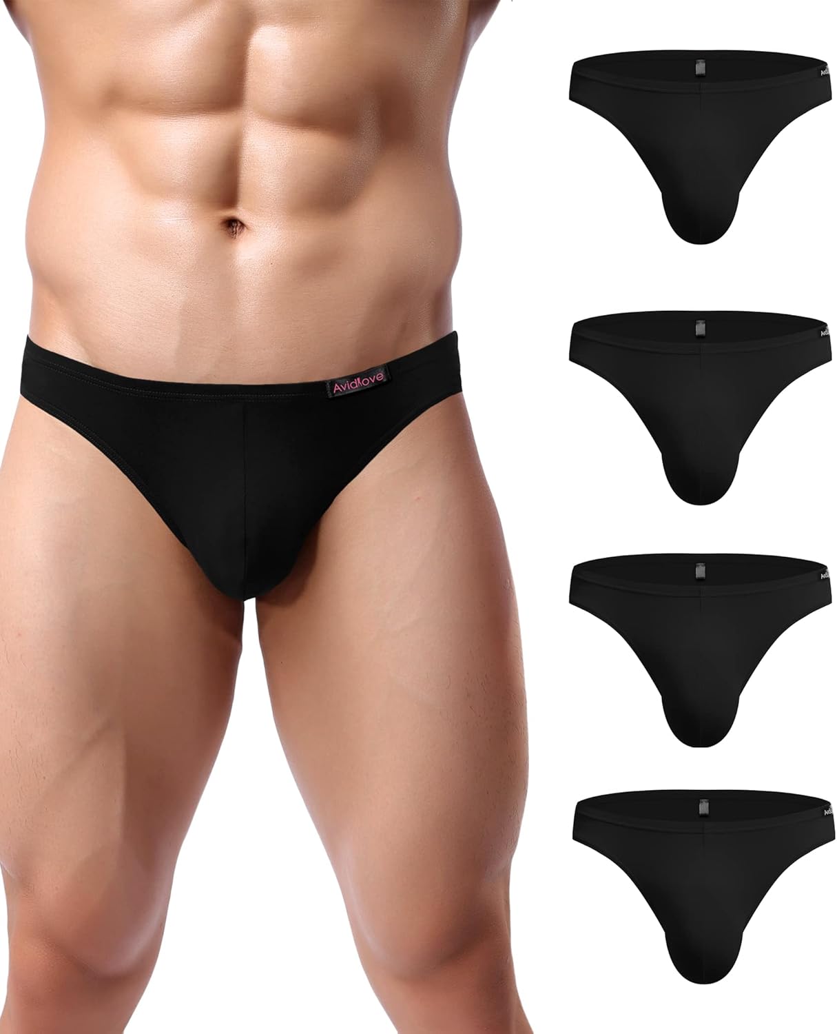 Men's Underwear 4 Pack Low Rise Microfiber Ice Silk Hip Briefs