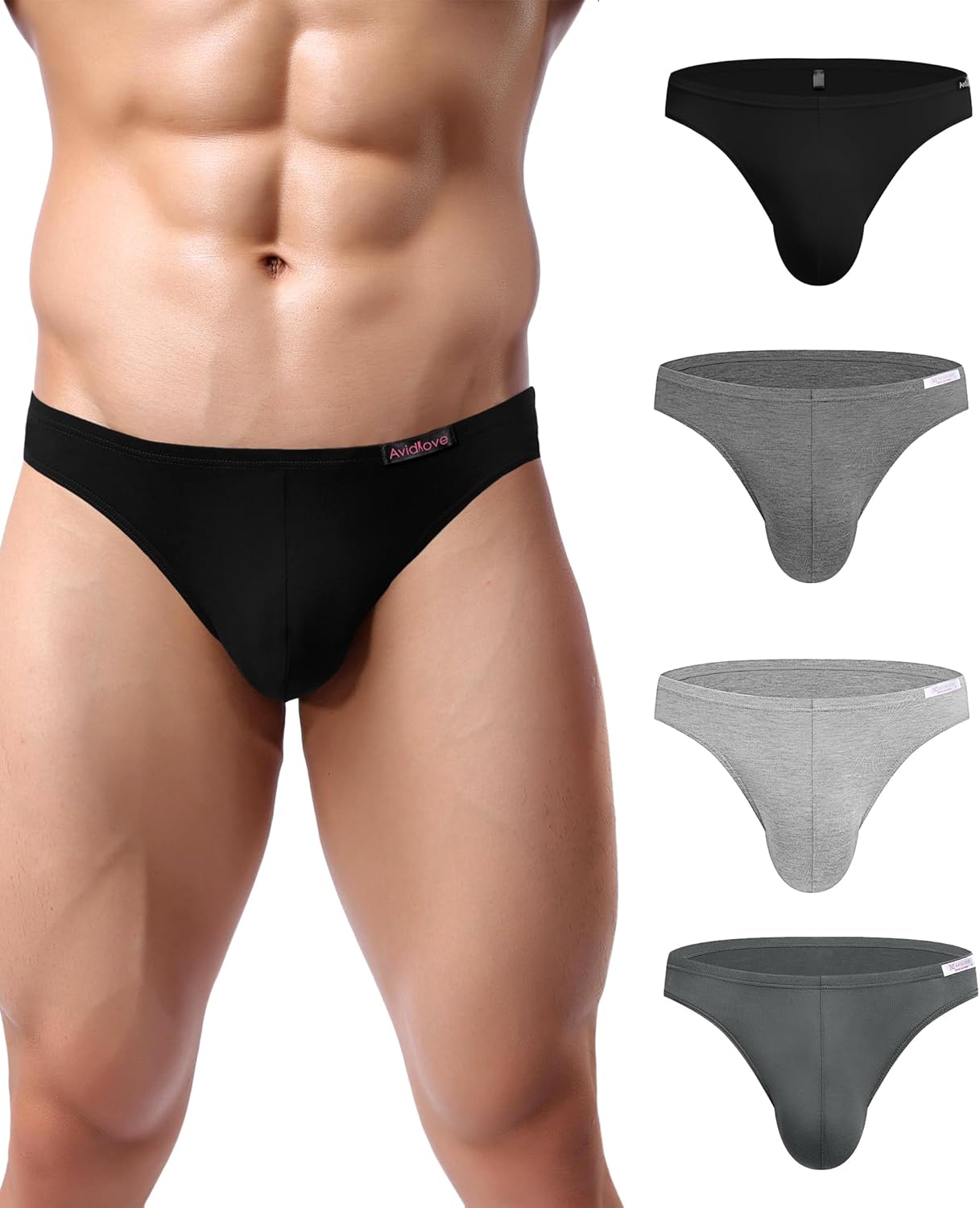 Men's Underwear 4 Pack Low Rise Microfiber Ice Silk Hip Briefs