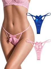 Satin Bow Low Rise Hollow Out Thong