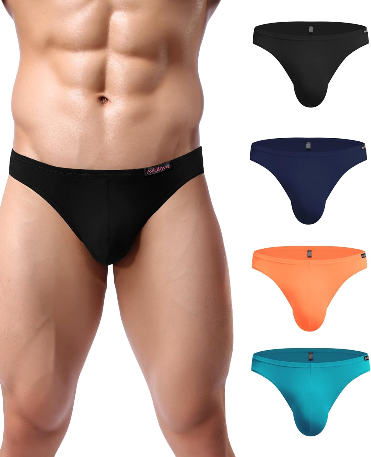 Men's Underwear 4 Pack Low Rise Microfiber Ice Silk Hip Briefs