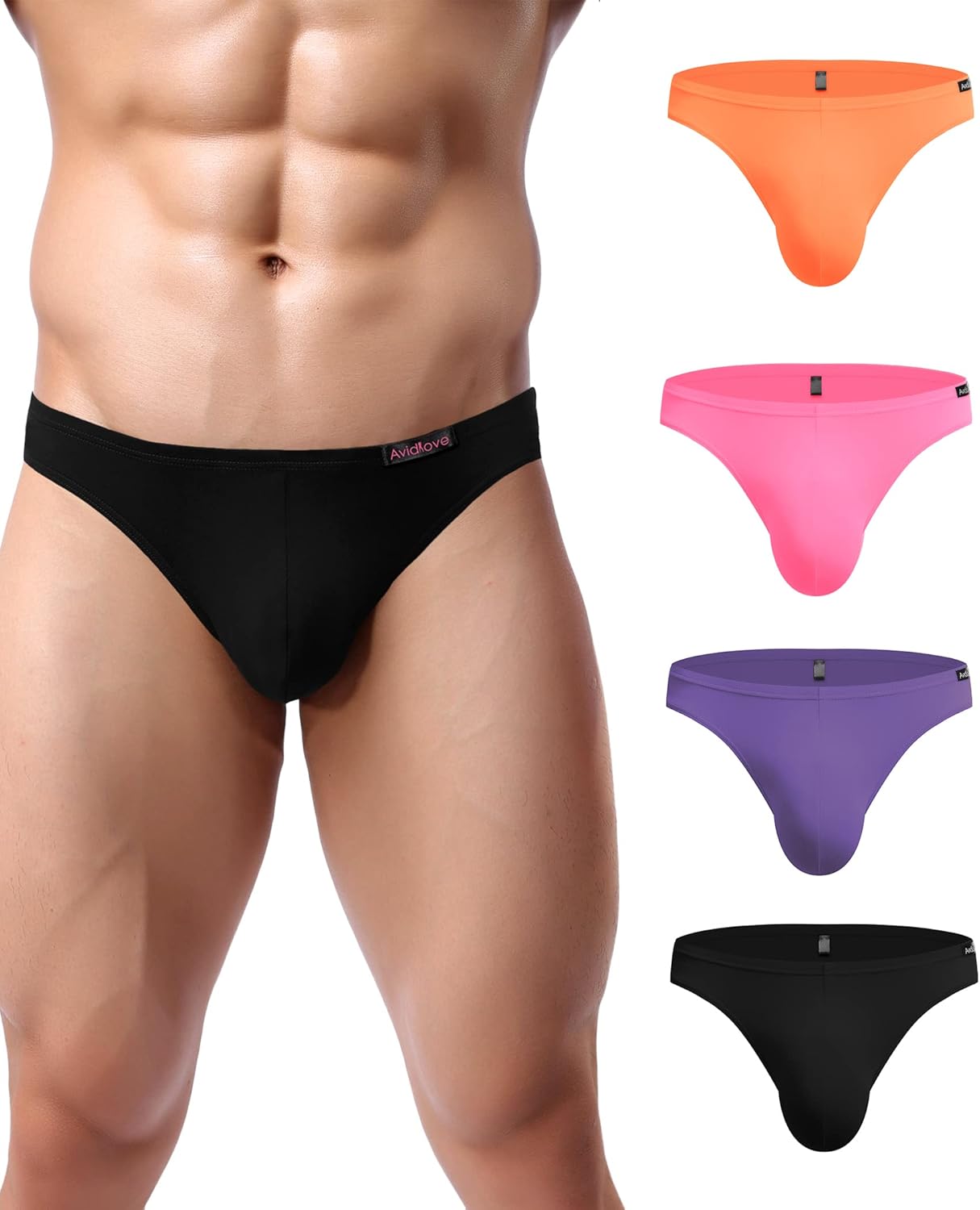 Men's Underwear 4 Pack Low Rise Microfiber Ice Silk Hip Briefs