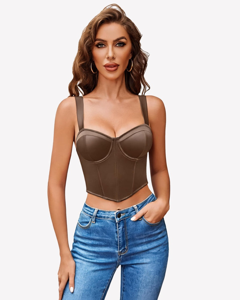 V Neck Corset Bustier Crop Top Boned Underwire Concert Outfit