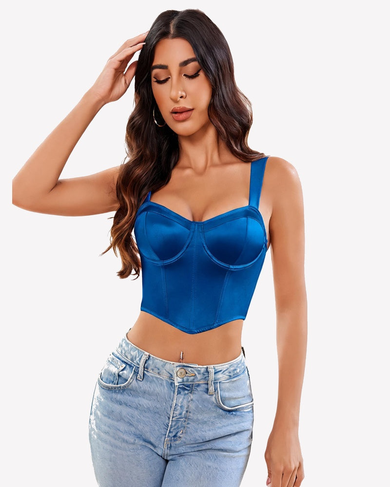 V Neck Corset Bustier Crop Top Boned Underwire Concert Outfit