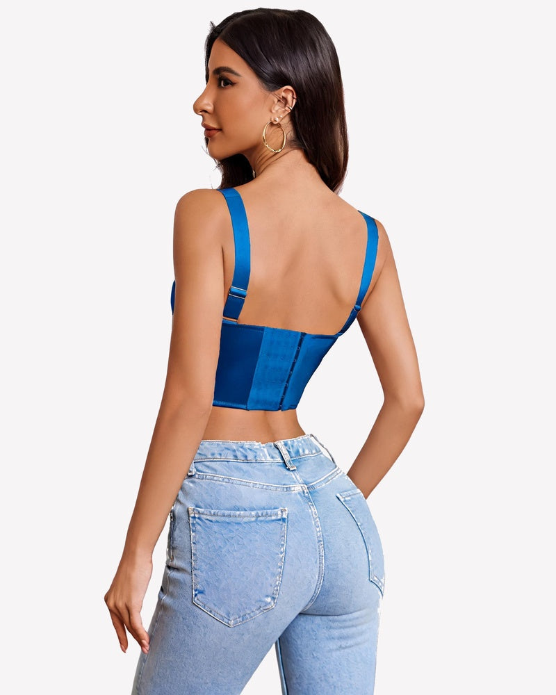 V Neck Corset Bustier Crop Top Boned Underwire Concert Outfit