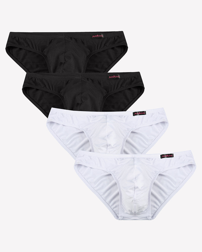 Men's Underwear 4 Pack Low Rise Microfiber Ice Silk Hip Briefs