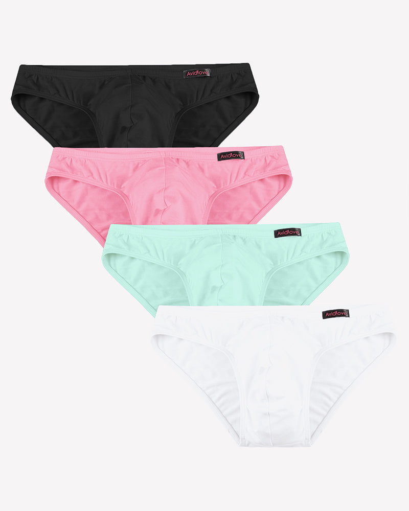 Men's Underwear 4 Pack Low Rise Microfiber Ice Silk Hip Briefs