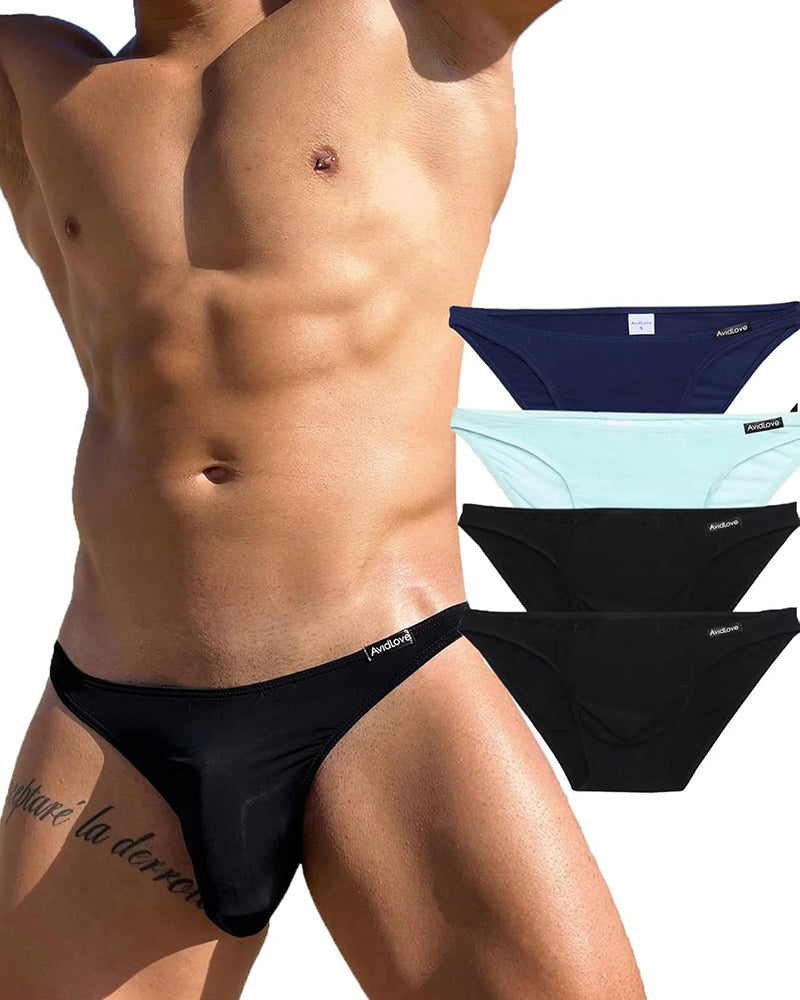 Men's Briefs 4 Pack Classic Low Rise Stretchy Nylon Hip Underwear
