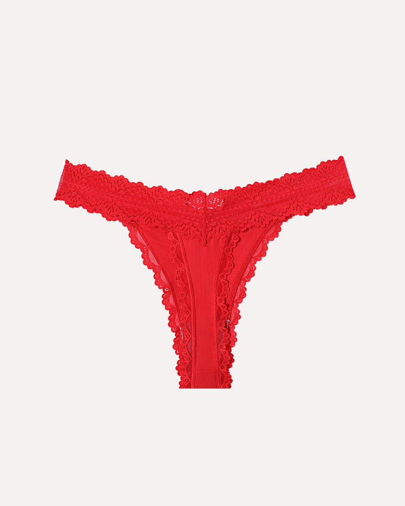 Lace Waist Thongs Ribbed T Back Panties