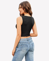Plunge Crop Tops V Neck Ribbed Tank Top
