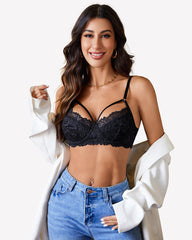 Lace Adjustable Strap Two Layer V Neck Bra