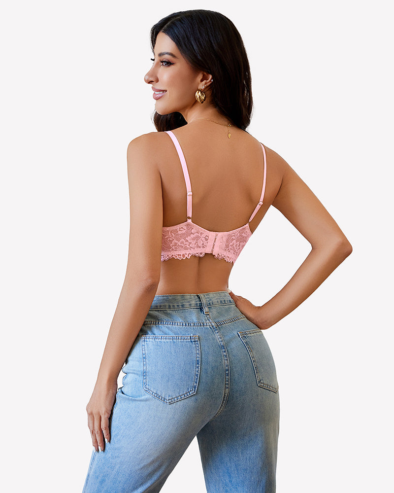 Lace Adjustable Strap Two Layer V Neck Bra