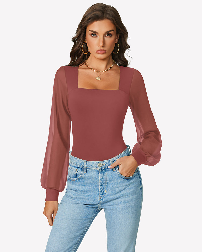 Puff Long Sleeve Bodysuit Leotards