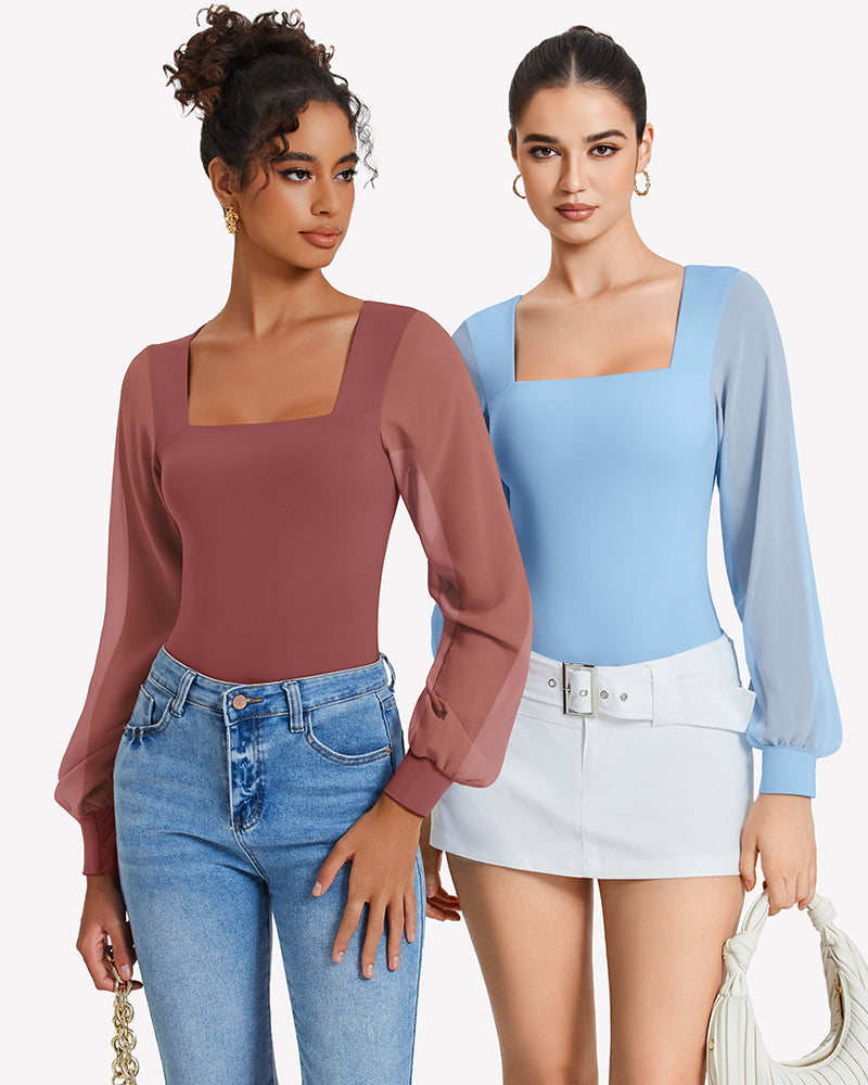 Puff Long Sleeve Bodysuit Leotards