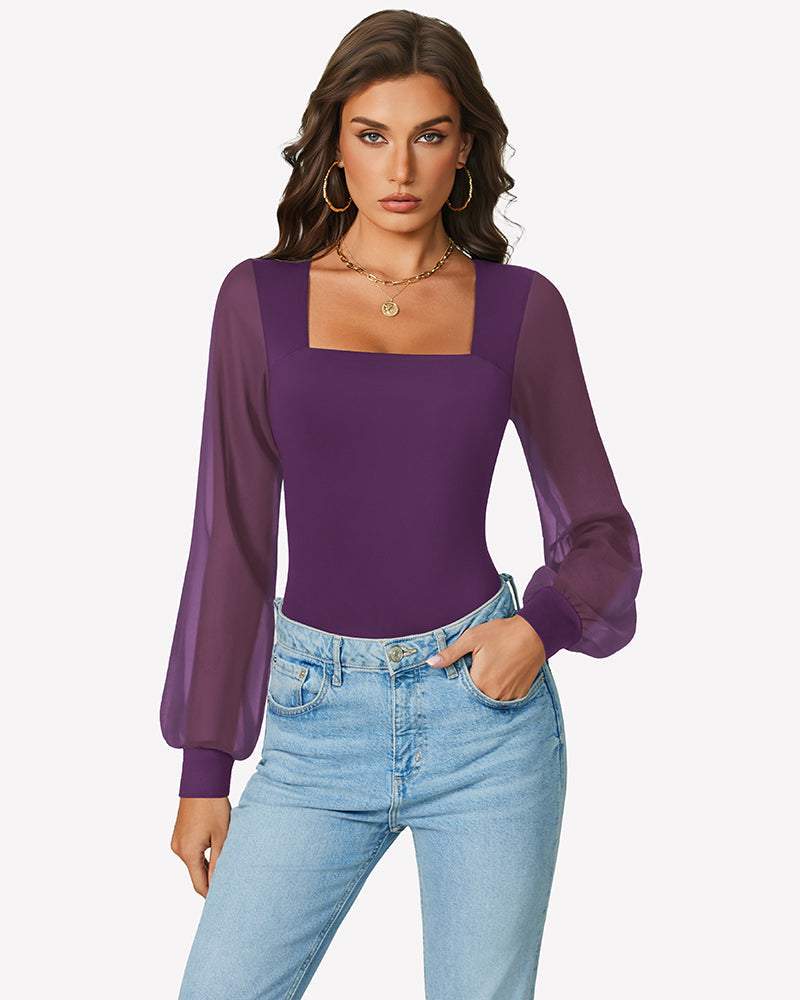 Puff Long Sleeve Bodysuit Leotards