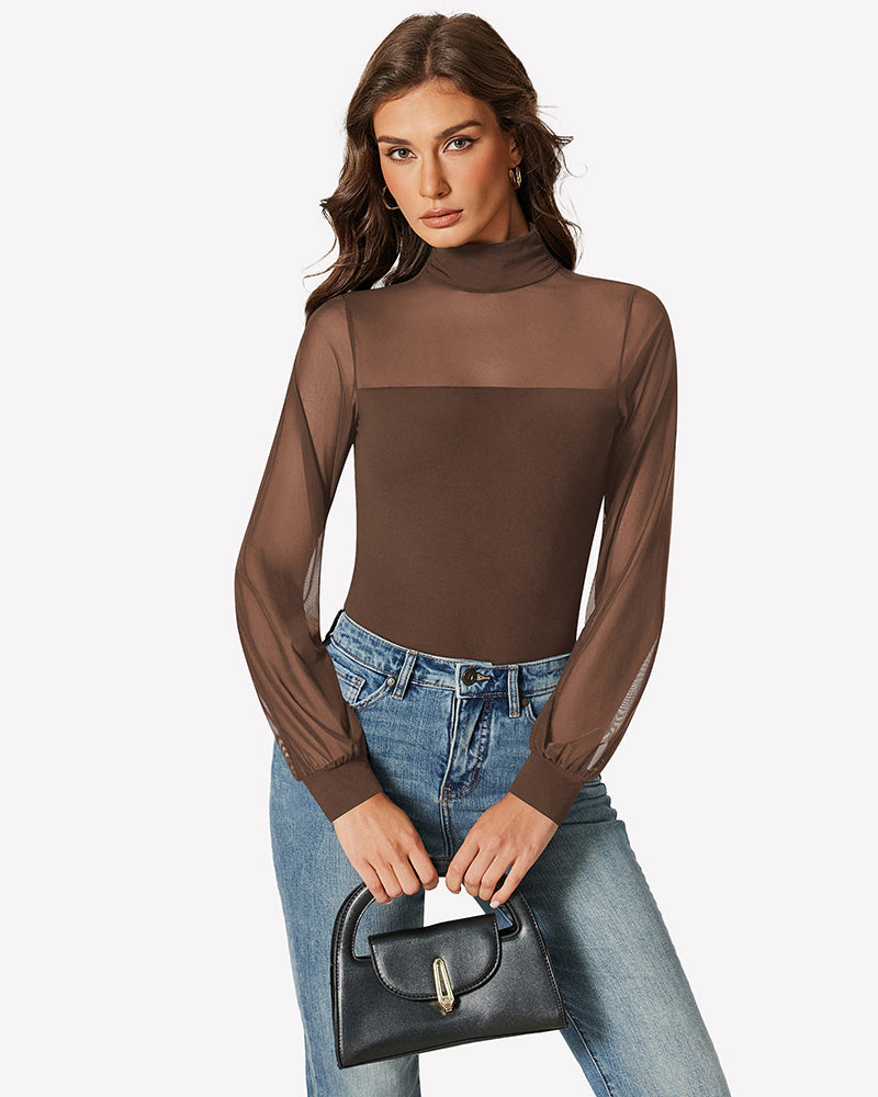 Long Sleeve Mesh Turtleneck Bodysuit