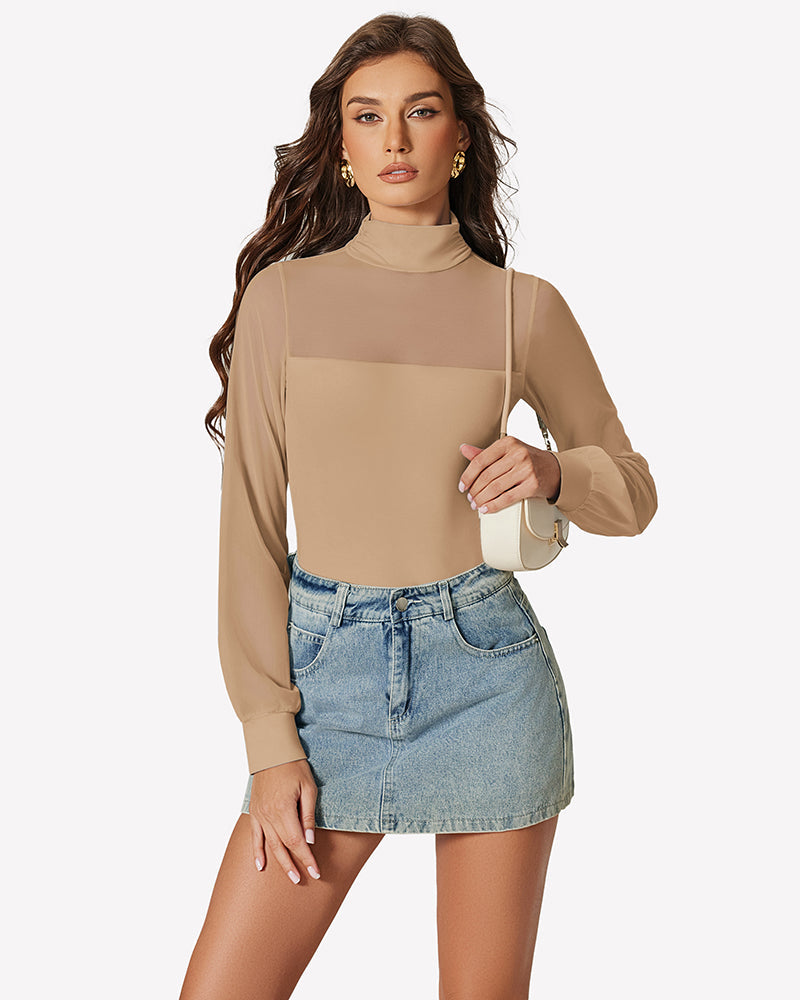 Long Sleeve Mesh Turtleneck Bodysuit